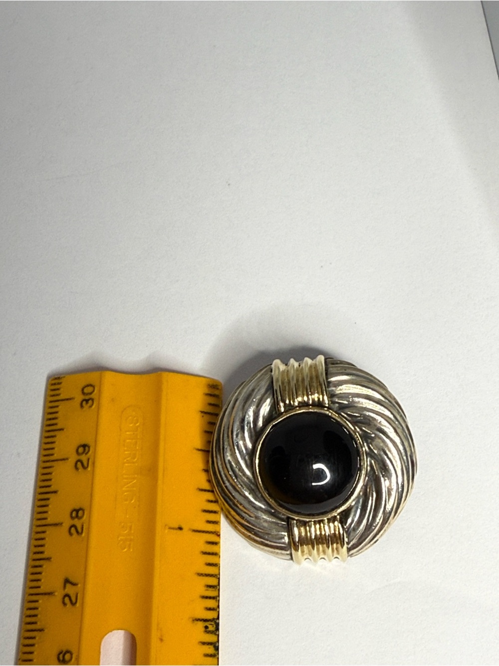 Designer Rigoberto Sterling Silver 14K Gold Onyx Clip-On Earrings Vintage Signed - Picture 12 of 16